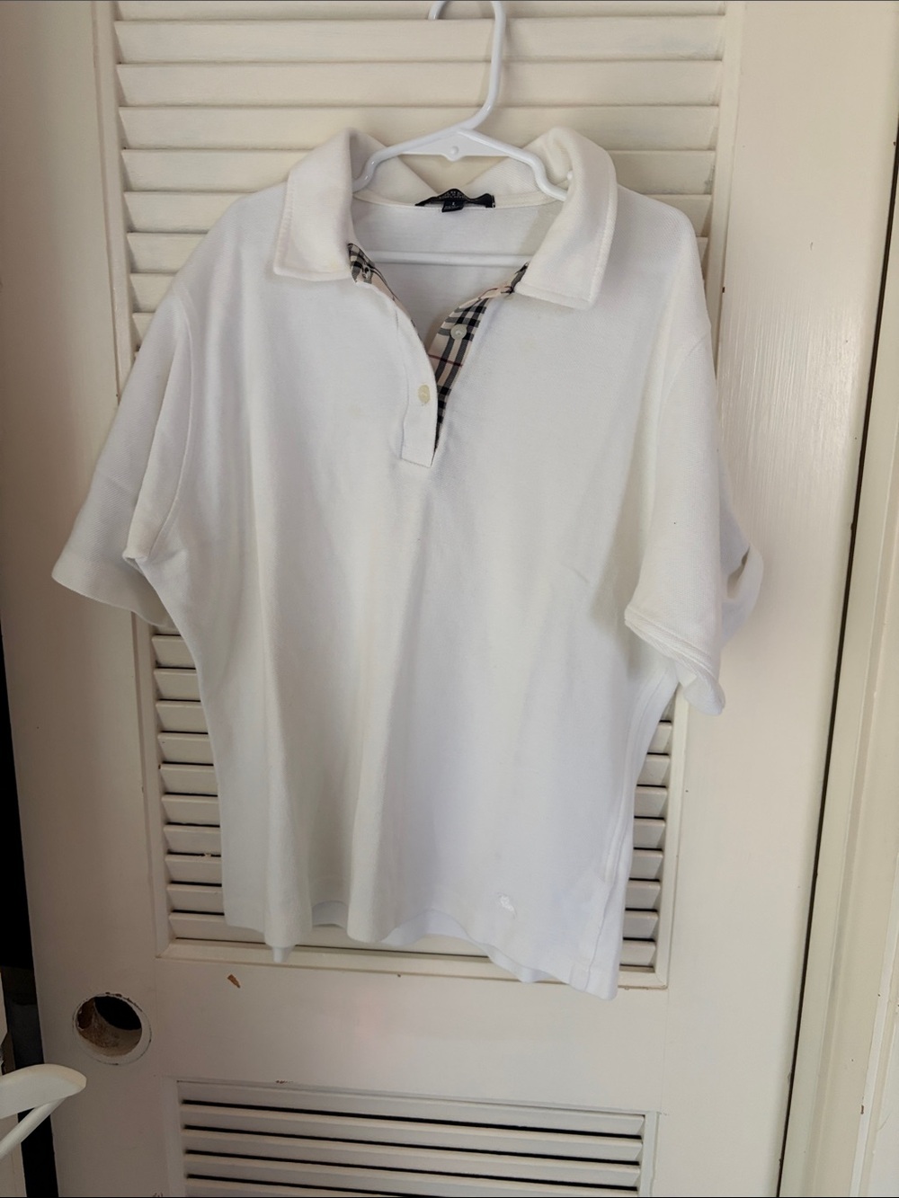 Burberry White Polo with Signature Check Trim
